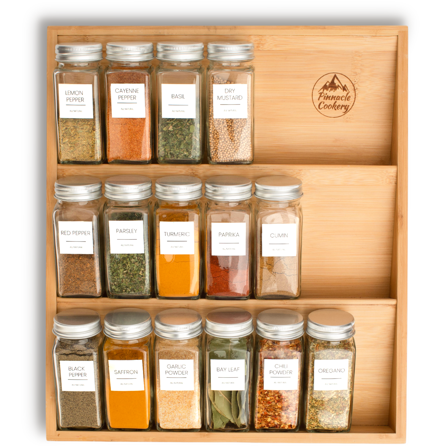 Pinnacle Cookery Bamboo Spice Rack Organizer for Countertop - Eco